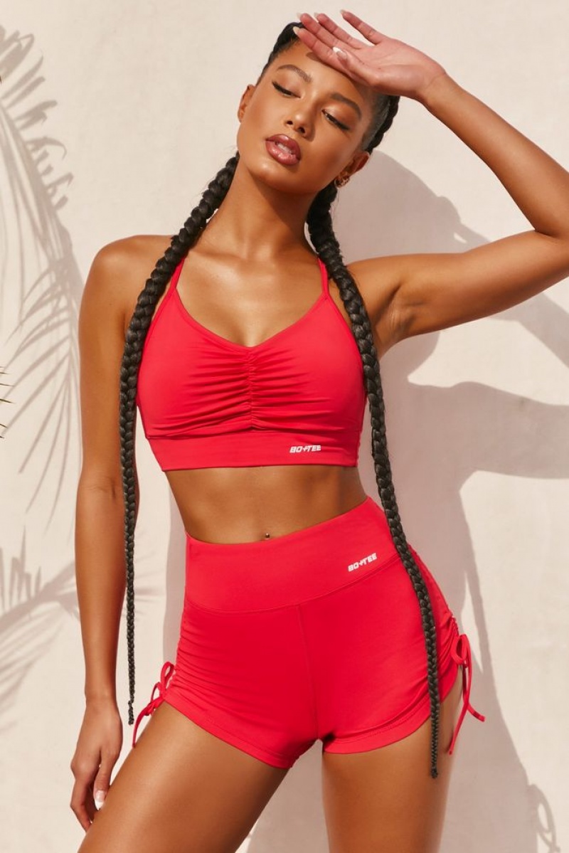 Red Oh Polly Focus Slinky Ruched Sports Bra | TEJY-23159