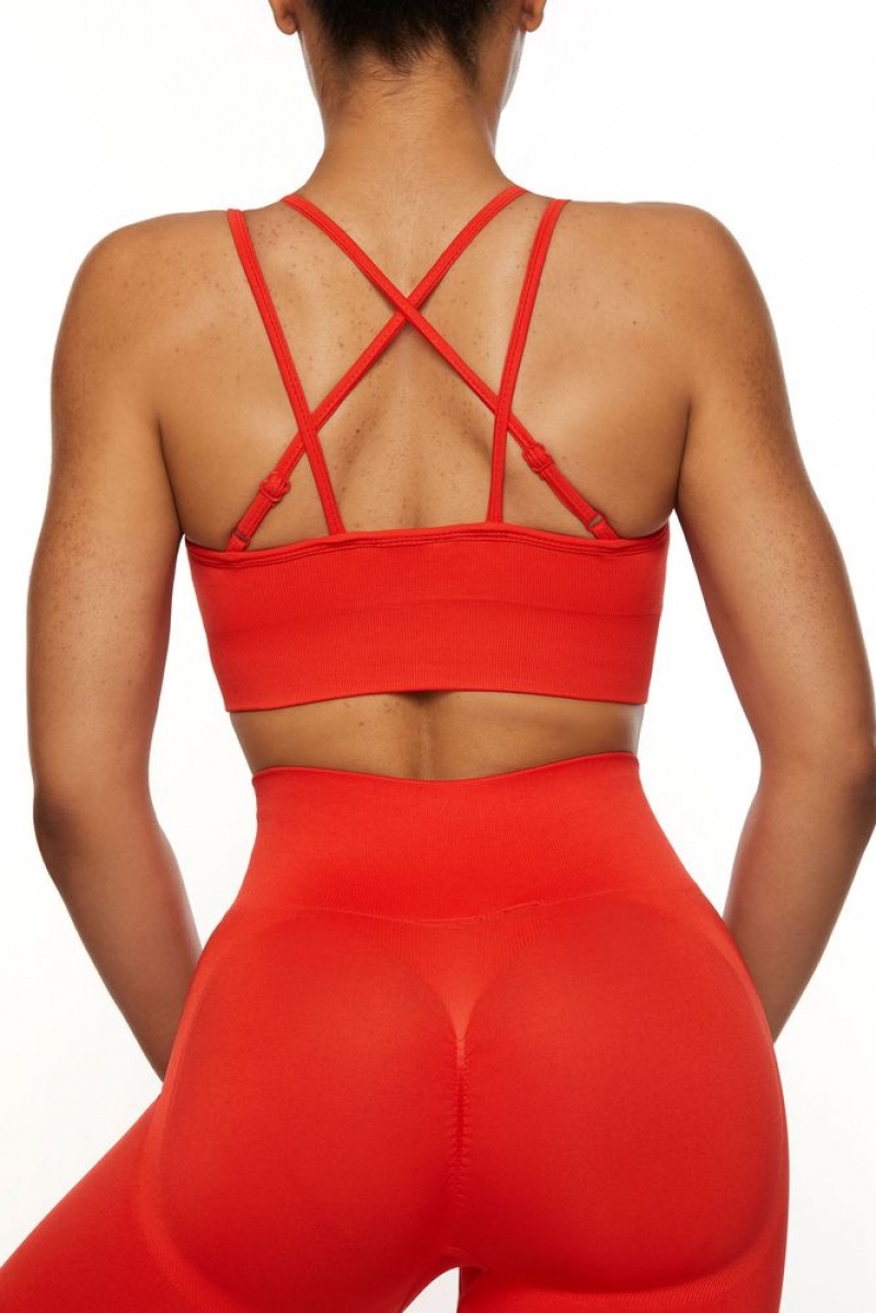 Red Oh Polly Streamline Seamless Strappy Sports Bra | TOYI-15980