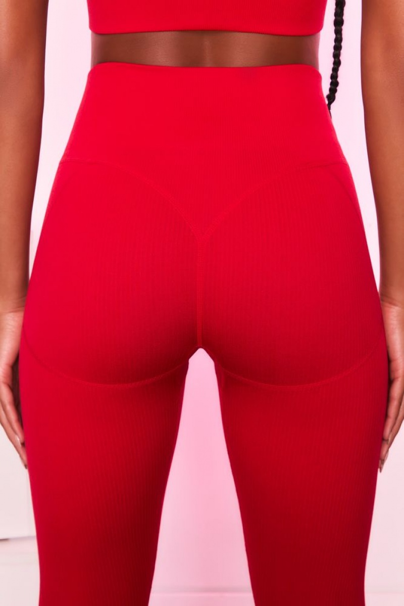 Red Oh Polly Strong Petite Ribbed Butt Lifting Leggings | PSCH-26870