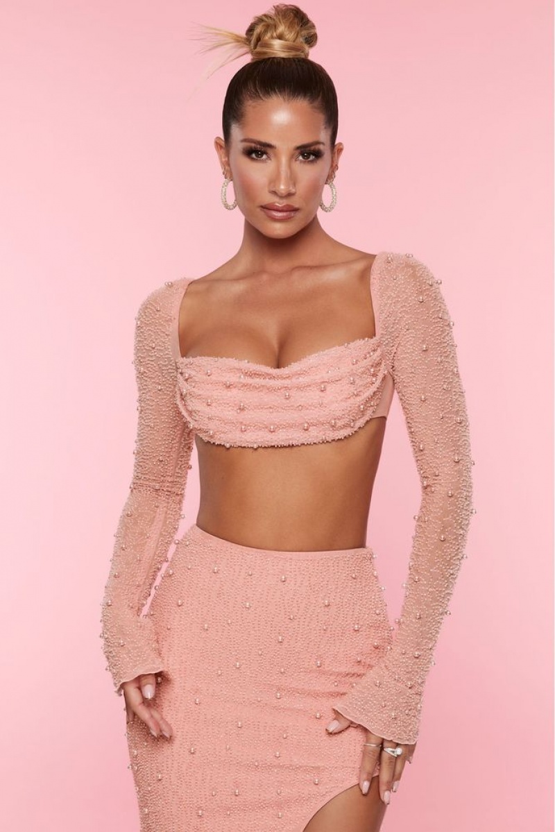 Rose Oh Polly La Desirade Embellished Cowl Neck Crop Top | NTOQ-92146