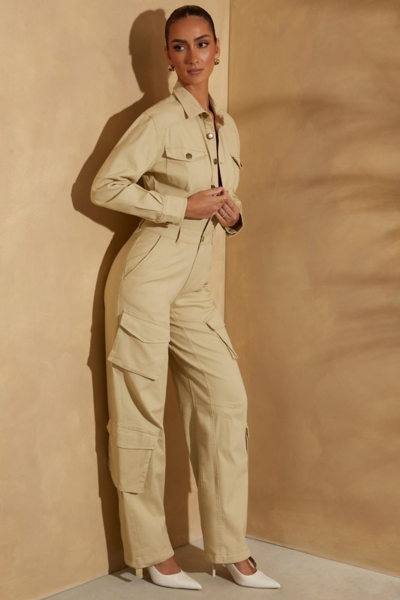 Sage Oh Polly Blake Petite Wide Leg Long Sleeve Cargo Jumpsuit | TNGS-39648