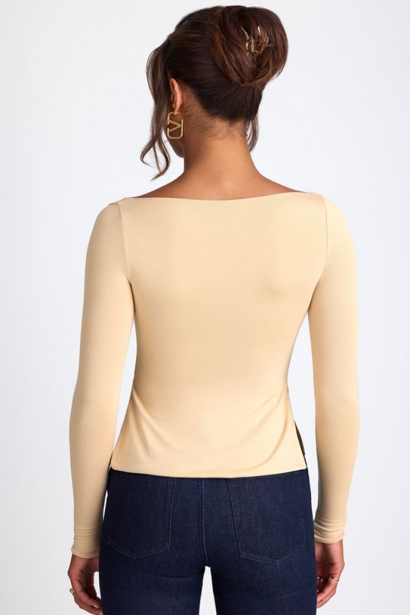 Sand Oh Polly Fiora Modal Sweetheart Neckline Long Sleeve Top | AGVC-20796