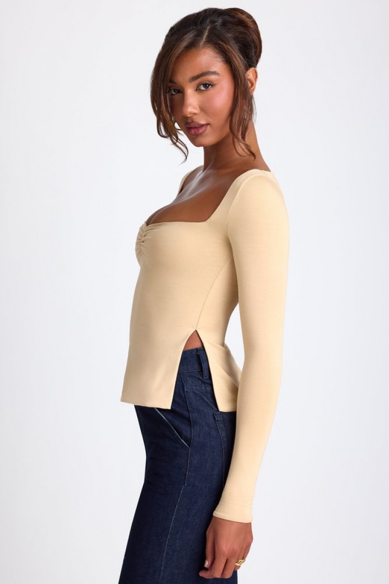 Sand Oh Polly Fiora Modal Sweetheart Neckline Long Sleeve Top | AGVC-20796