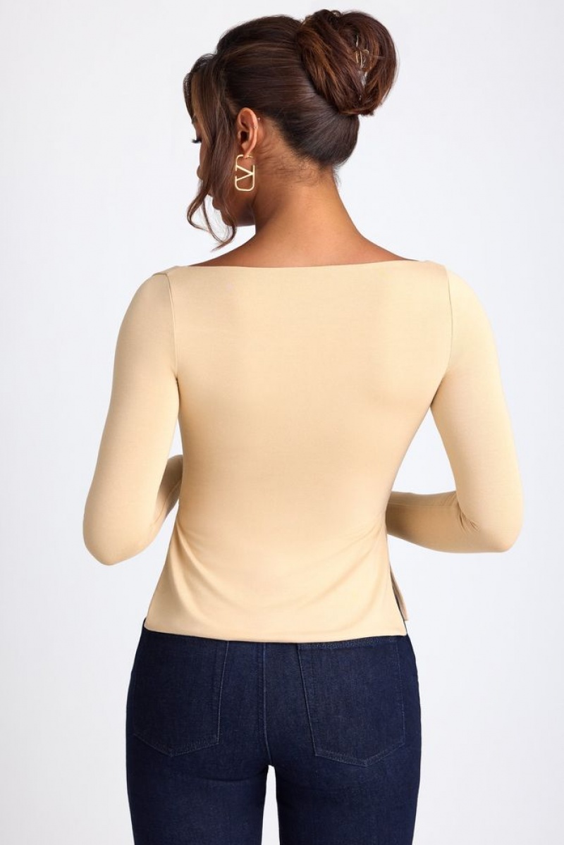 Sand Oh Polly Fiora Modal Sweetheart Neckline Long Sleeve Top | AGVC-20796