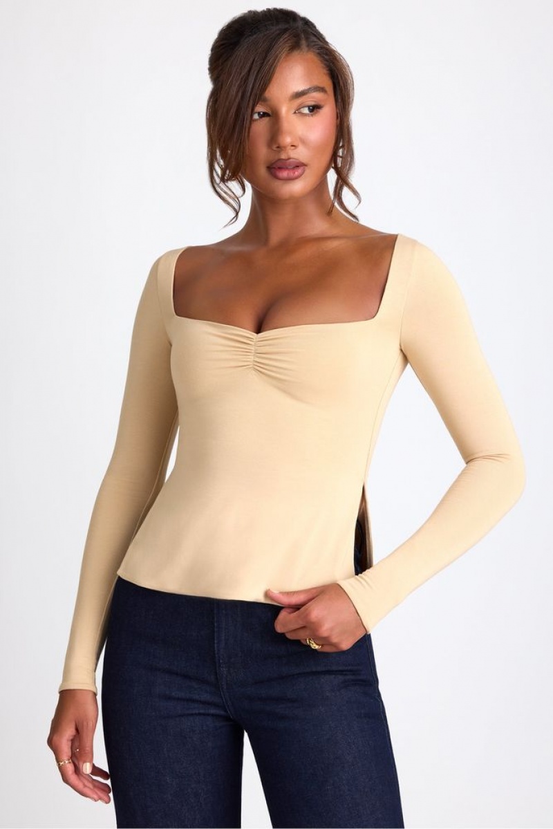 Sand Oh Polly Fiora Modal Sweetheart Neckline Long Sleeve Top | AGVC-20796