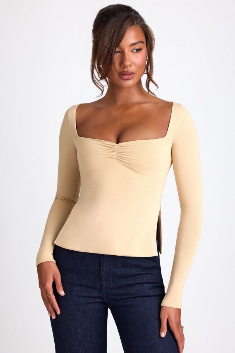 Sand Oh Polly Fiora Modal Sweetheart Neckline Long Sleeve Top | AGVC-20796