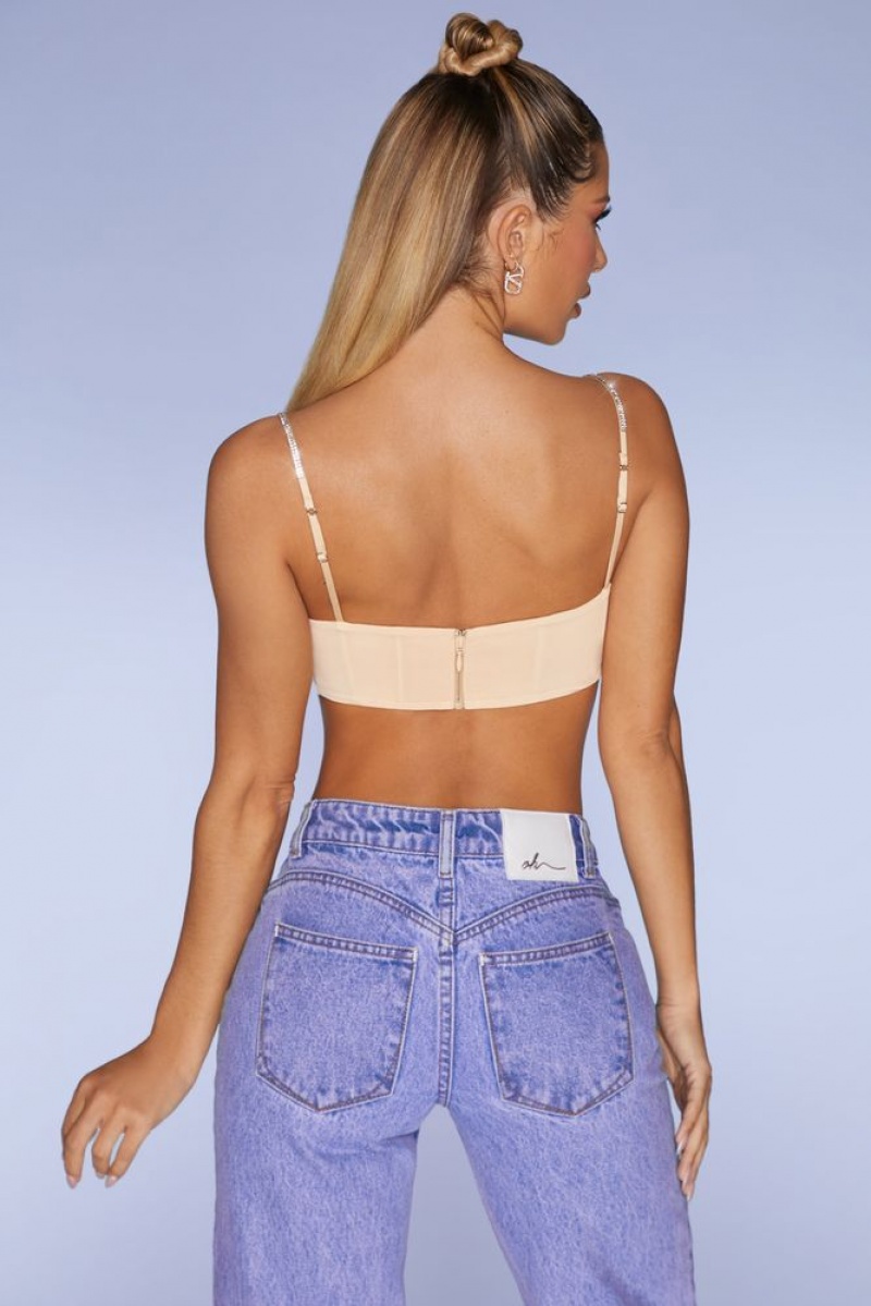 Sand Oh Polly La Rochelle Embellished Strap Crop Top | EYWR-46702