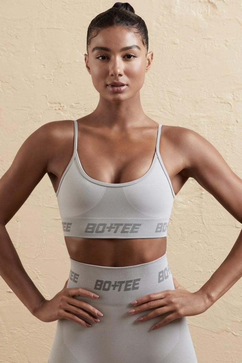 Silver Oh Polly Contender Curved Neckline Sports Bra | CUQR-34625