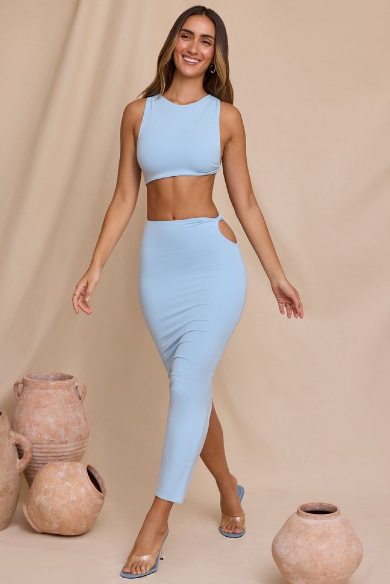 Sky Blue Oh Polly Tatum High Neck Twist Crop Top | WZNU-84693