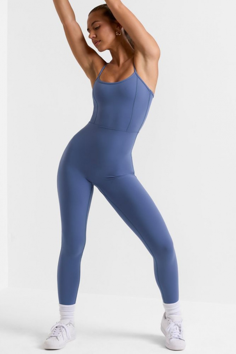 Slate Blue Oh Polly Ace Petite Open Back Full Length Unitard | YOWT-86147