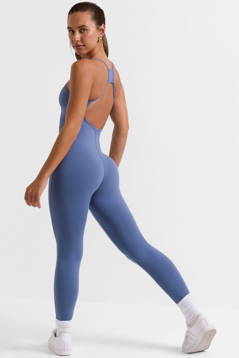 Slate Blue Oh Polly Ace Petite Open Back Full Length Unitard | YOWT-86147