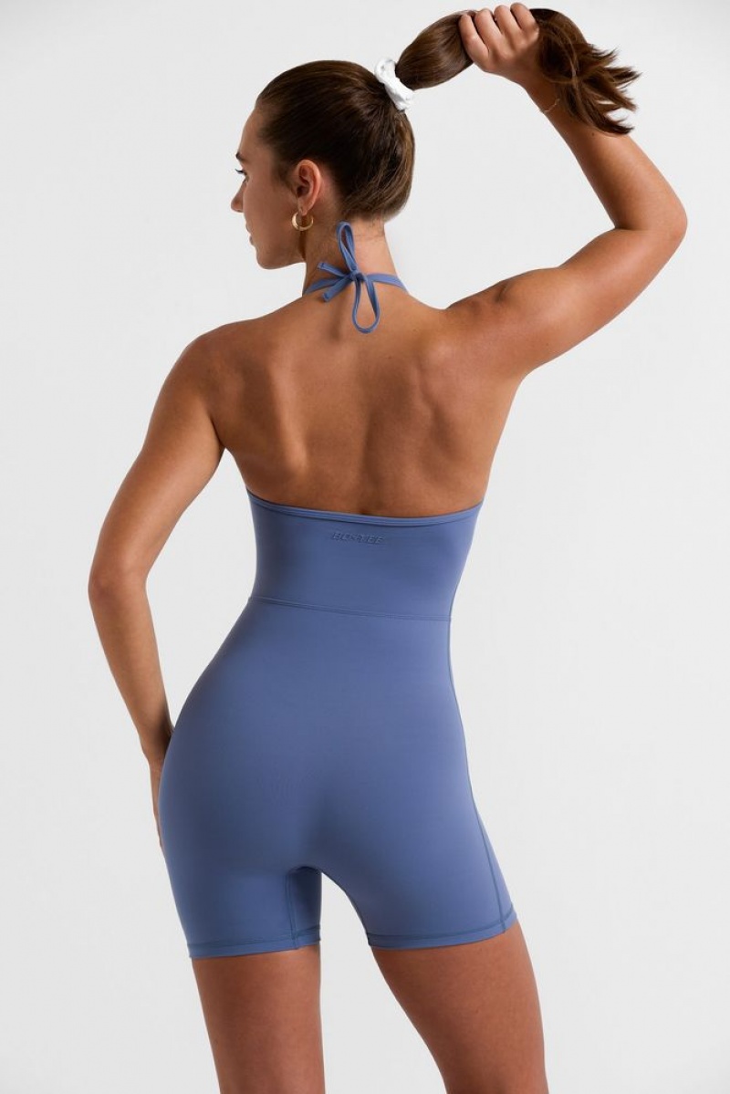 Slate Blue Oh Polly On Court Halterneck Short Unitard | COUG-35069