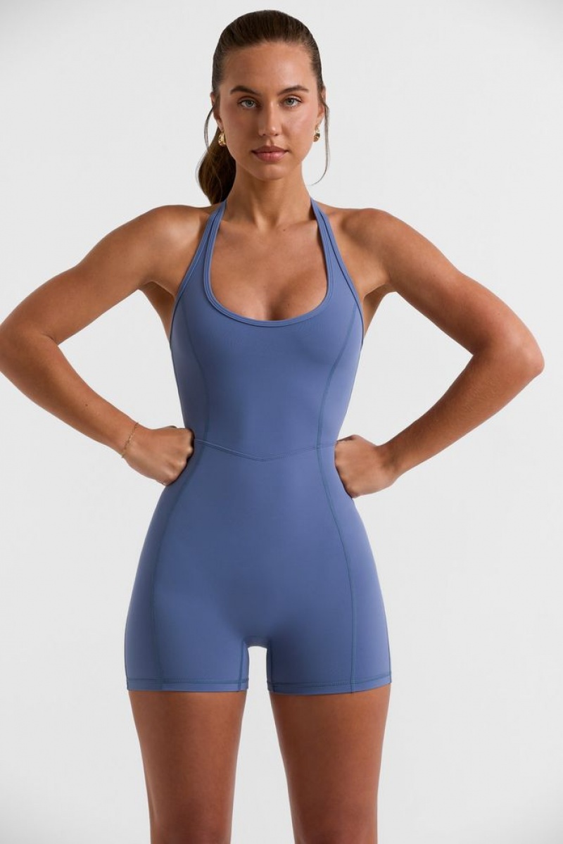 Slate Blue Oh Polly On Court Halterneck Short Unitard | COUG-35069