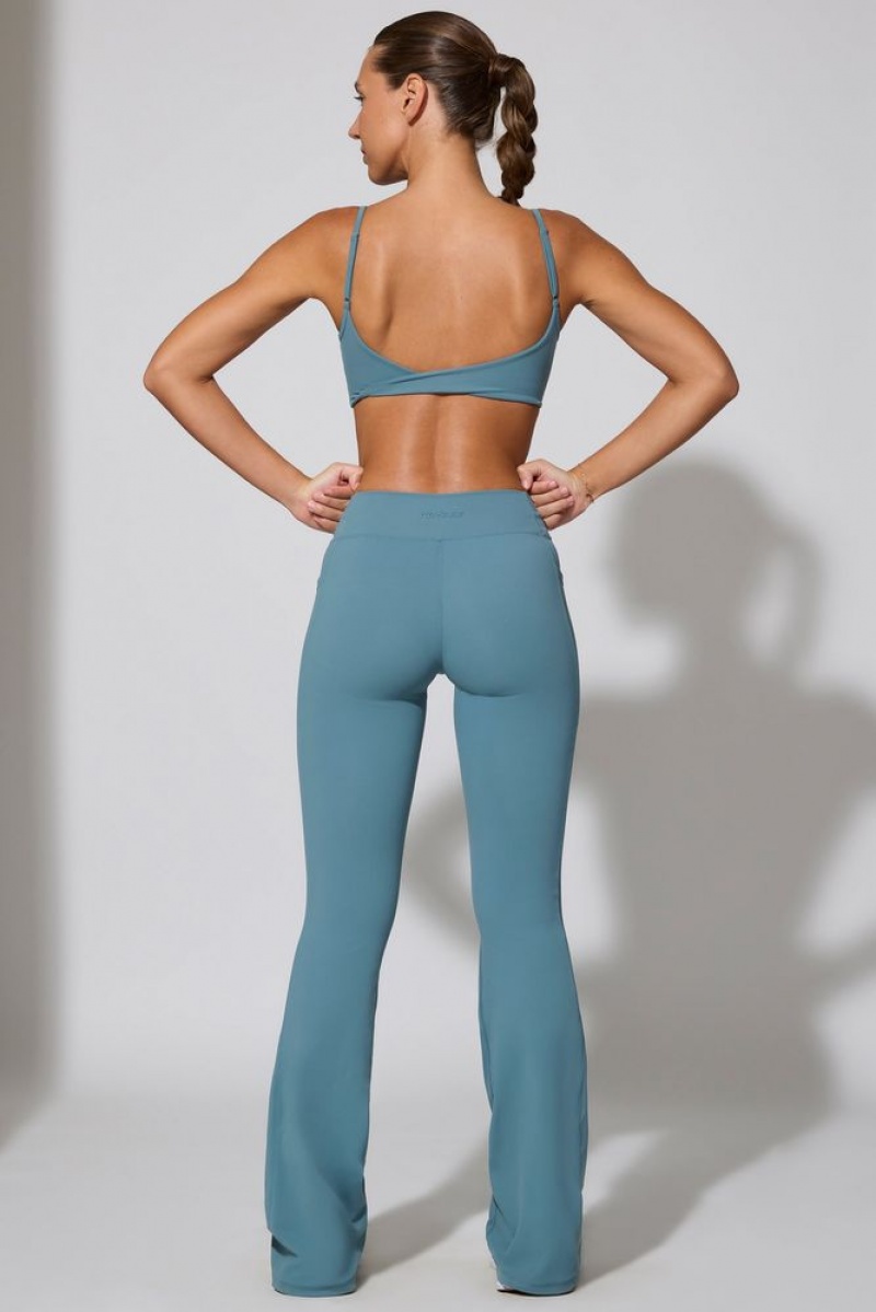 Slate Blue Oh Polly Realign Petite Twist Waist Flare Leggings | OYVF-93628