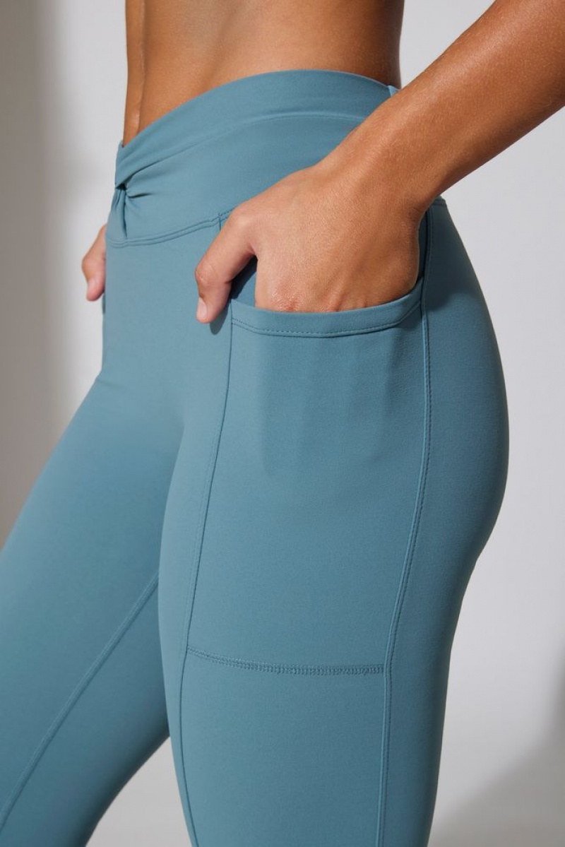 Slate Blue Oh Polly Realign Petite Twist Waist Flare Leggings | OYVF-93628