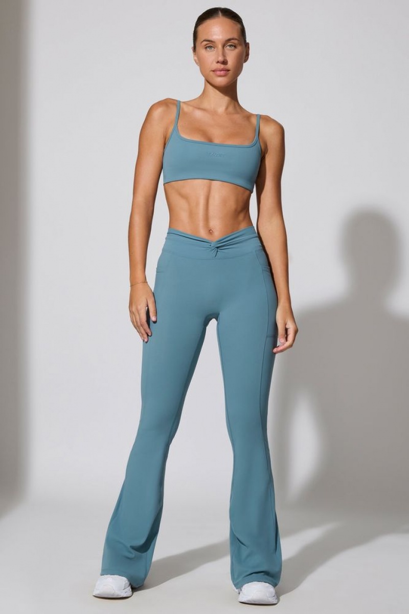 Slate Blue Oh Polly Realign Petite Twist Waist Flare Leggings | OYVF-93628