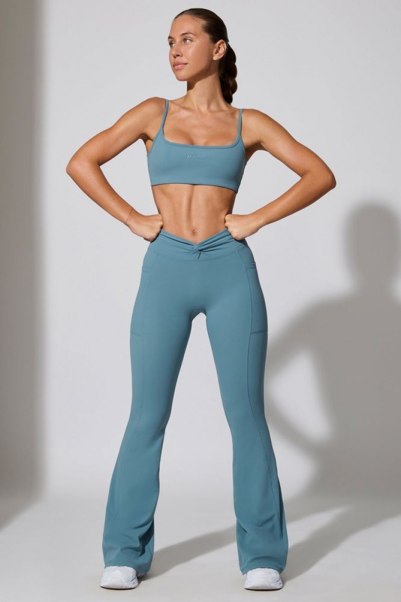 Slate Blue Oh Polly Realign Petite Twist Waist Flare Leggings | OYVF-93628