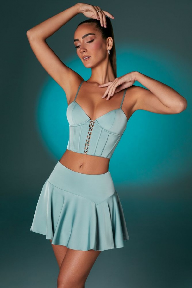 Steel Blue Oh Polly Hera Lace Up Front Corset Crop Top | XFYE-18749