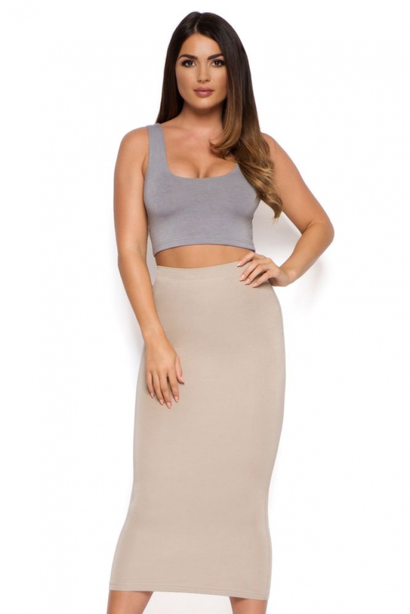 Stone Oh Polly Behind The Curve High Waisted Midi Skirt | MQUN-21740