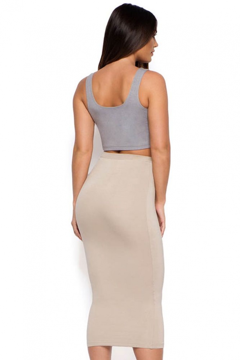 Stone Oh Polly Behind The Curve High Waisted Midi Skirt | MQUN-21740