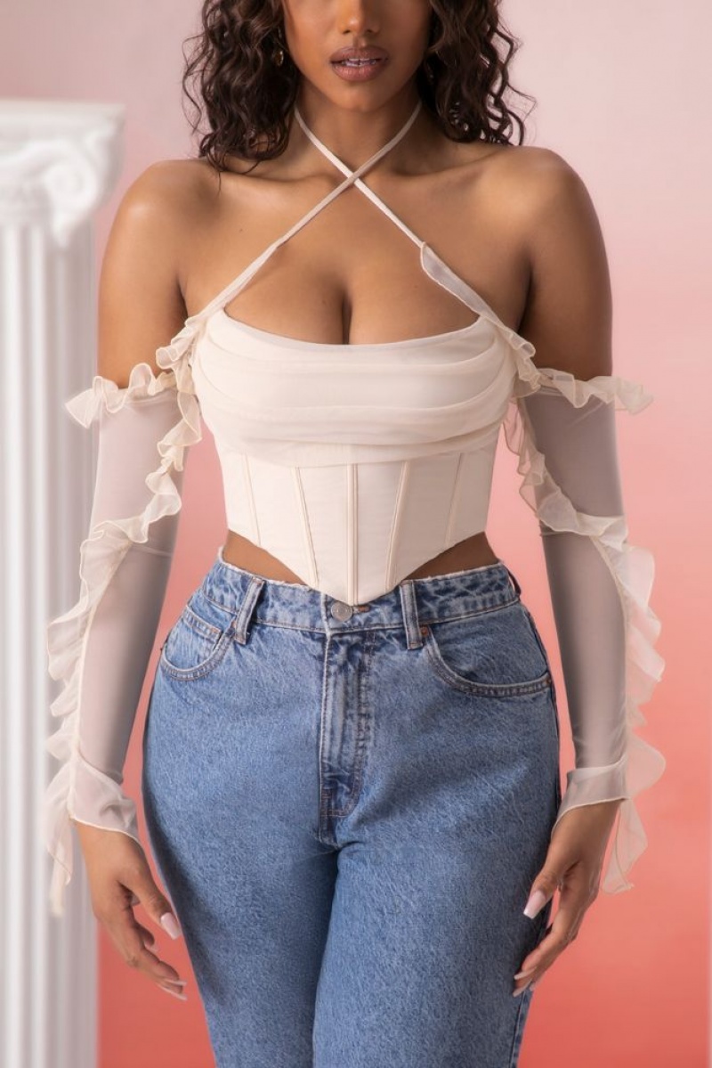 Stone Oh Polly Filia Frill Detail Cowl Neck Crop Top | MHFA-84269