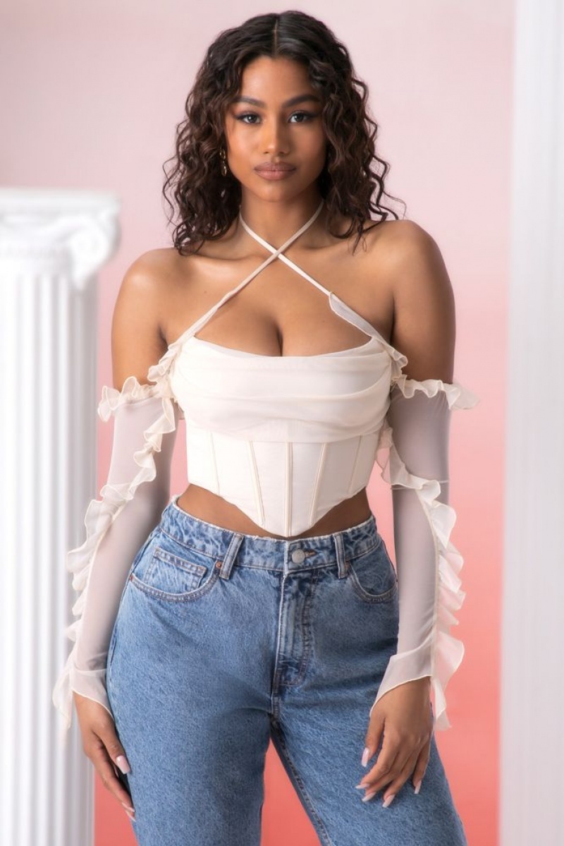 Stone Oh Polly Filia Frill Detail Cowl Neck Crop Top | MHFA-84269