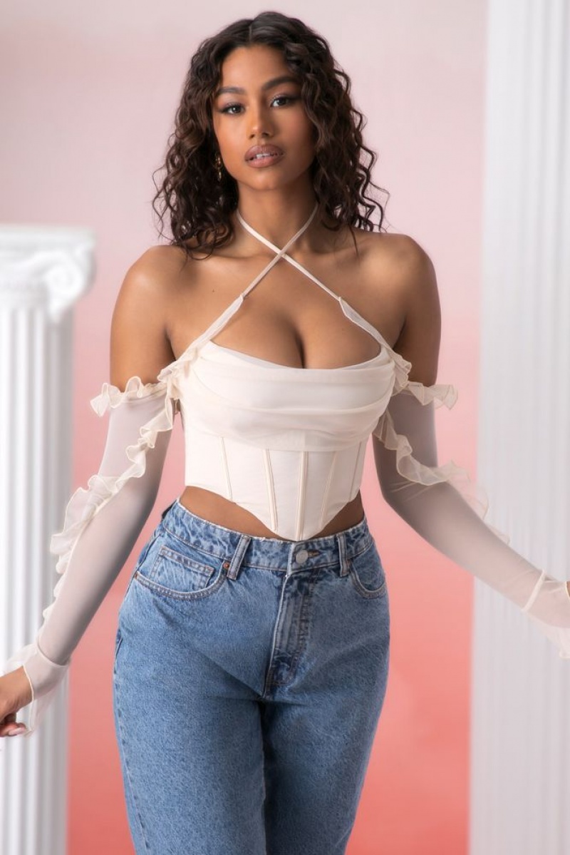 Stone Oh Polly Filia Frill Detail Cowl Neck Crop Top | MHFA-84269