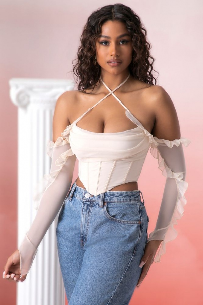 Stone Oh Polly Filia Frill Detail Cowl Neck Crop Top | MHFA-84269