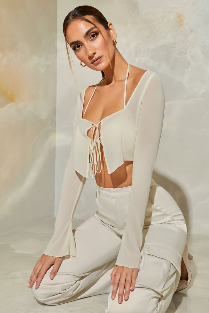 Stone Oh Polly Veryan Long Sleeve Ruched Bralette with Sheer Overlay | RPYG-32071