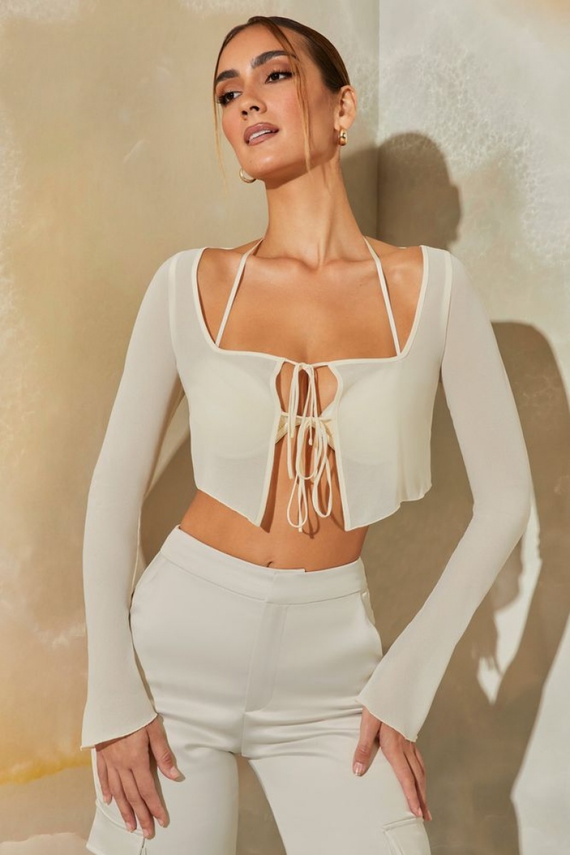 Stone Oh Polly Veryan Long Sleeve Ruched Bralette with Sheer Overlay | RPYG-32071