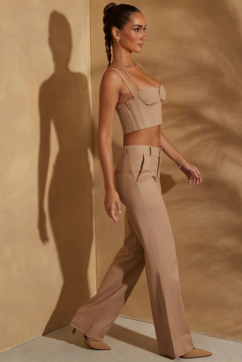 Tan Oh Polly Anistyn High Waist Straight Leg Linen Trousers | WIAP-86217