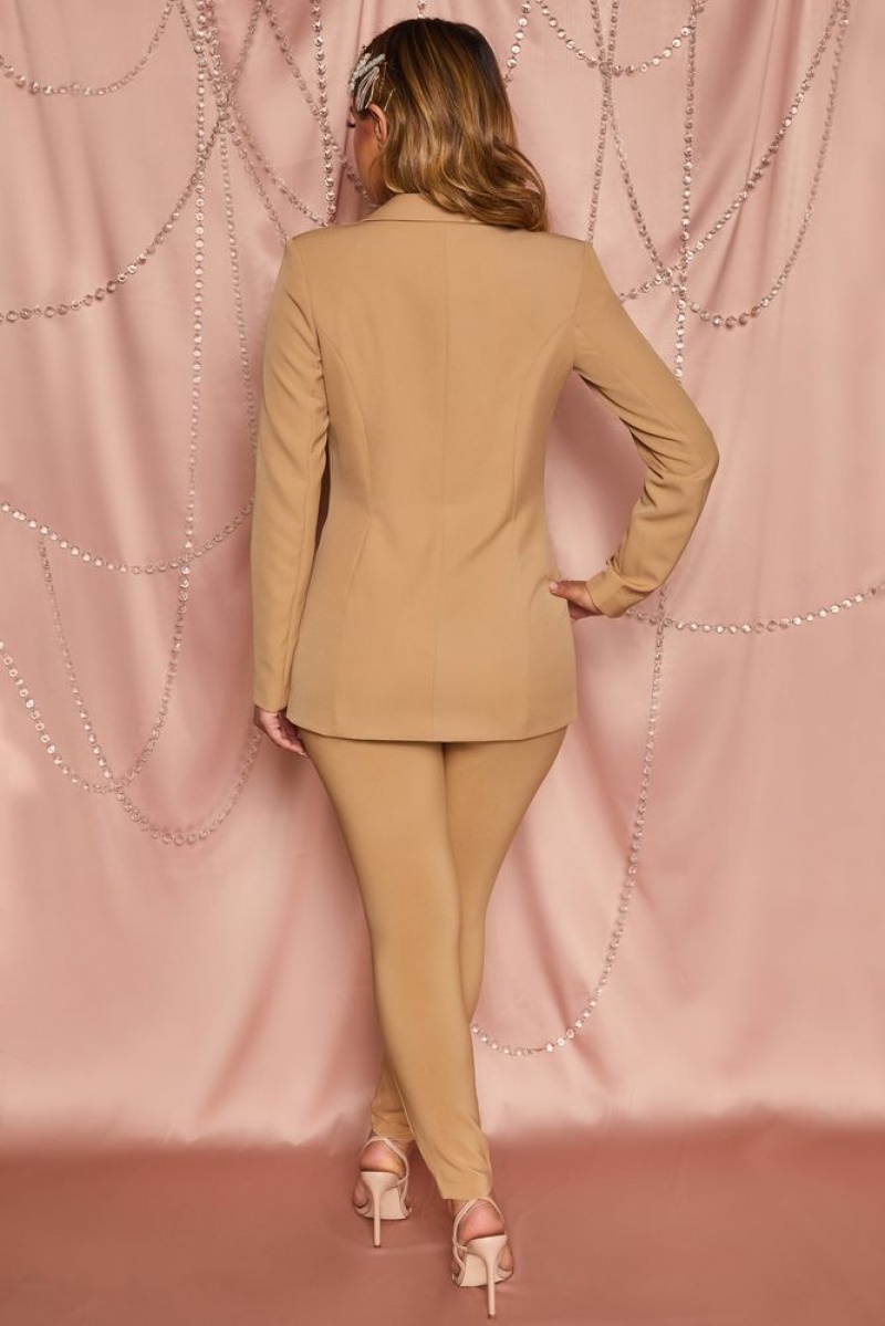 Tan Oh Polly Business As Usual High Waisted Tailored Trousers | FHDJ-38216