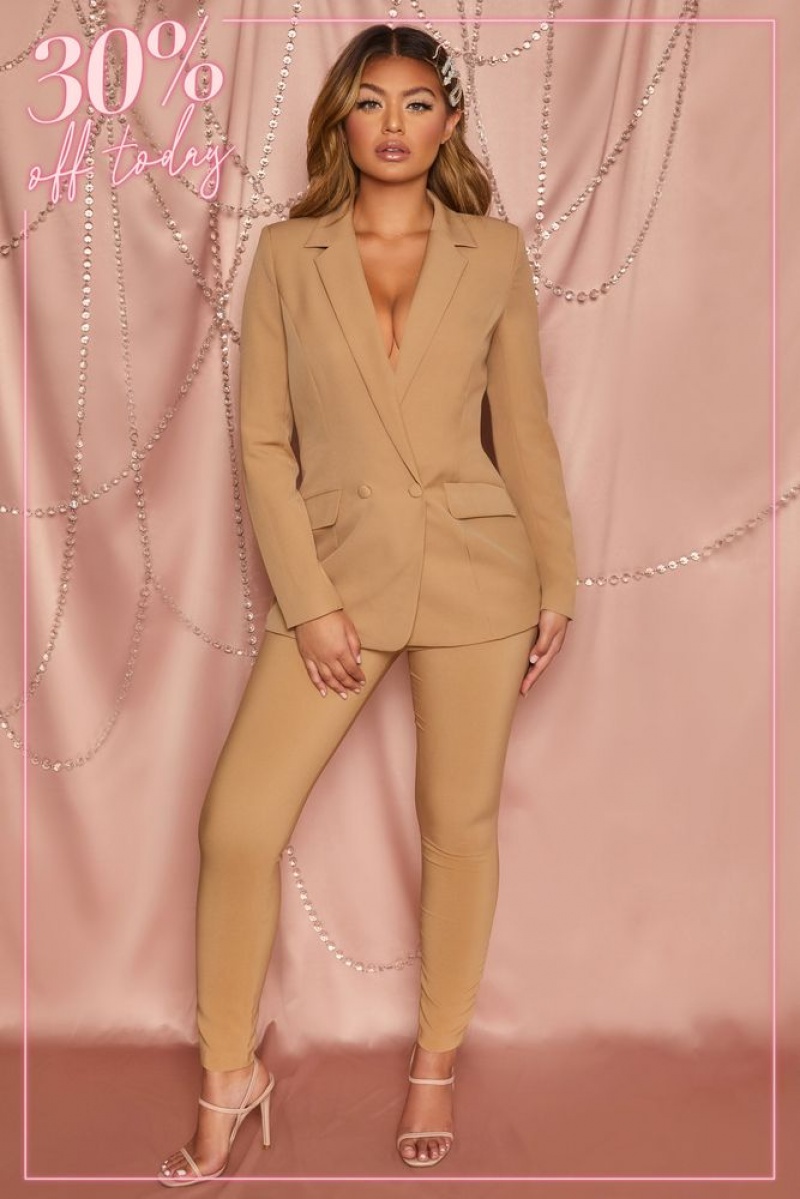 Tan Oh Polly Business As Usual High Waisted Tailored Trousers | FHDJ-38216