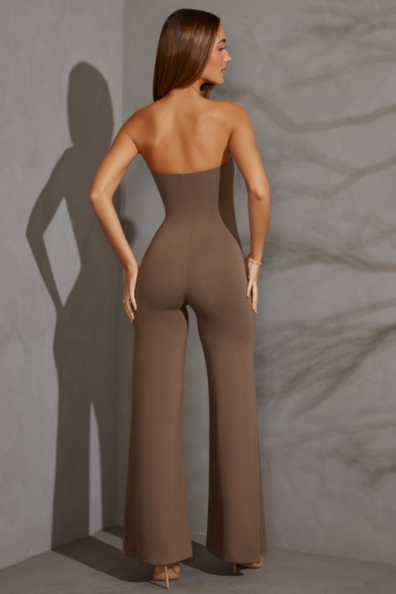 Taupe Oh Polly Aaliyah Bandeau Wide Leg Jumpsuit | XPQT-13098