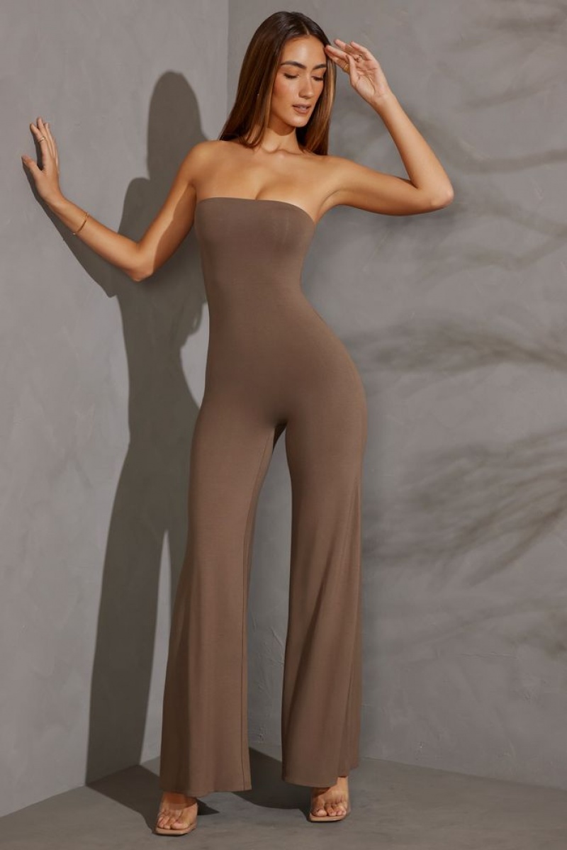 Taupe Oh Polly Aaliyah Bandeau Wide Leg Jumpsuit | XPQT-13098