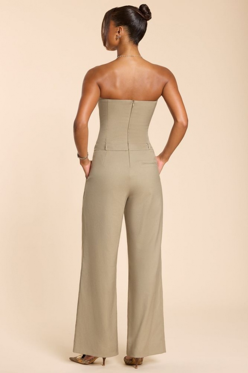 Taupe Oh Polly Goldie Petite Brushed Twill Bandeau Corset Jumpsuit | CQWT-73508