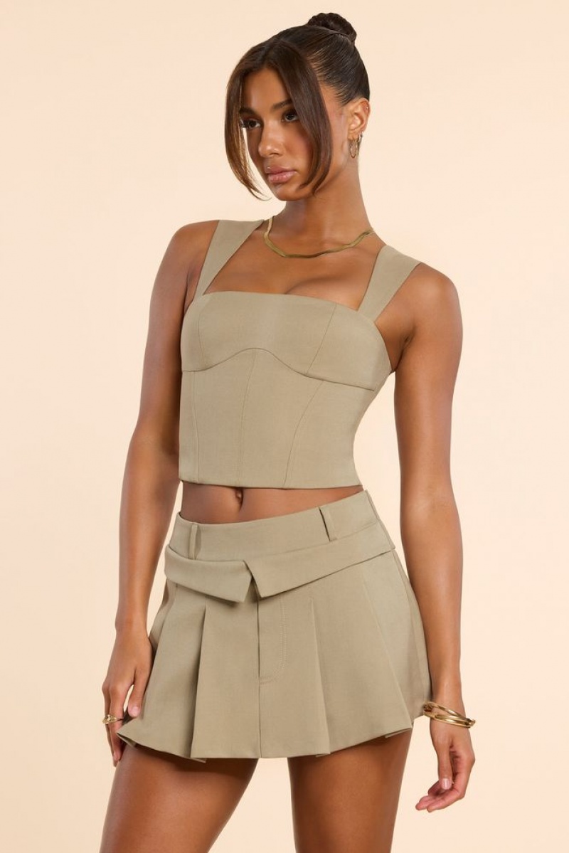 Taupe Oh Polly Maize Brushed Twill Mid Rise Pleated Micro Mini Skirt | YEJW-32490