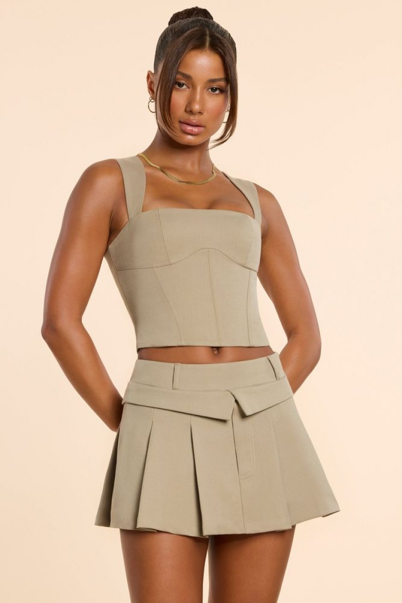 Taupe Oh Polly Maize Brushed Twill Mid Rise Pleated Micro Mini Skirt | YEJW-32490