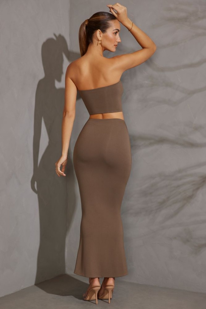 Taupe Oh Polly Yesenia Cut Out Maxi Skirt | GUYC-19724