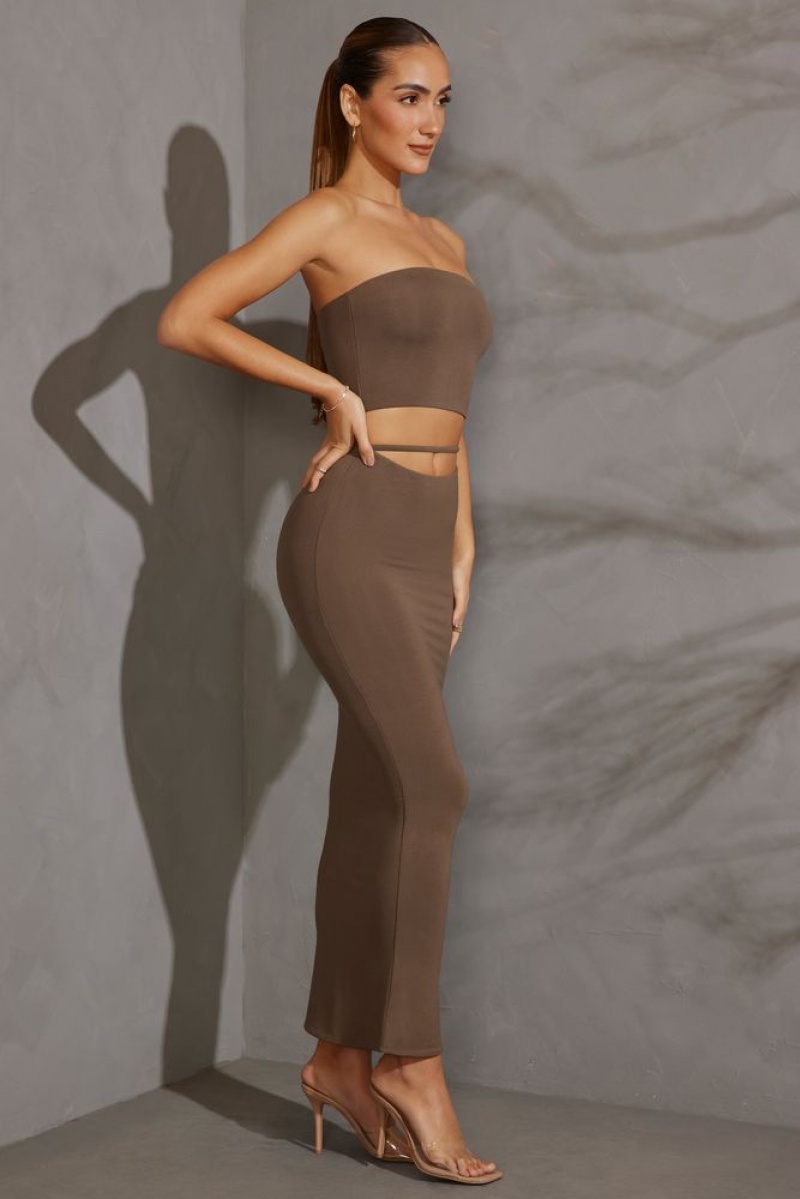 Taupe Oh Polly Yesenia Cut Out Maxi Skirt | GUYC-19724