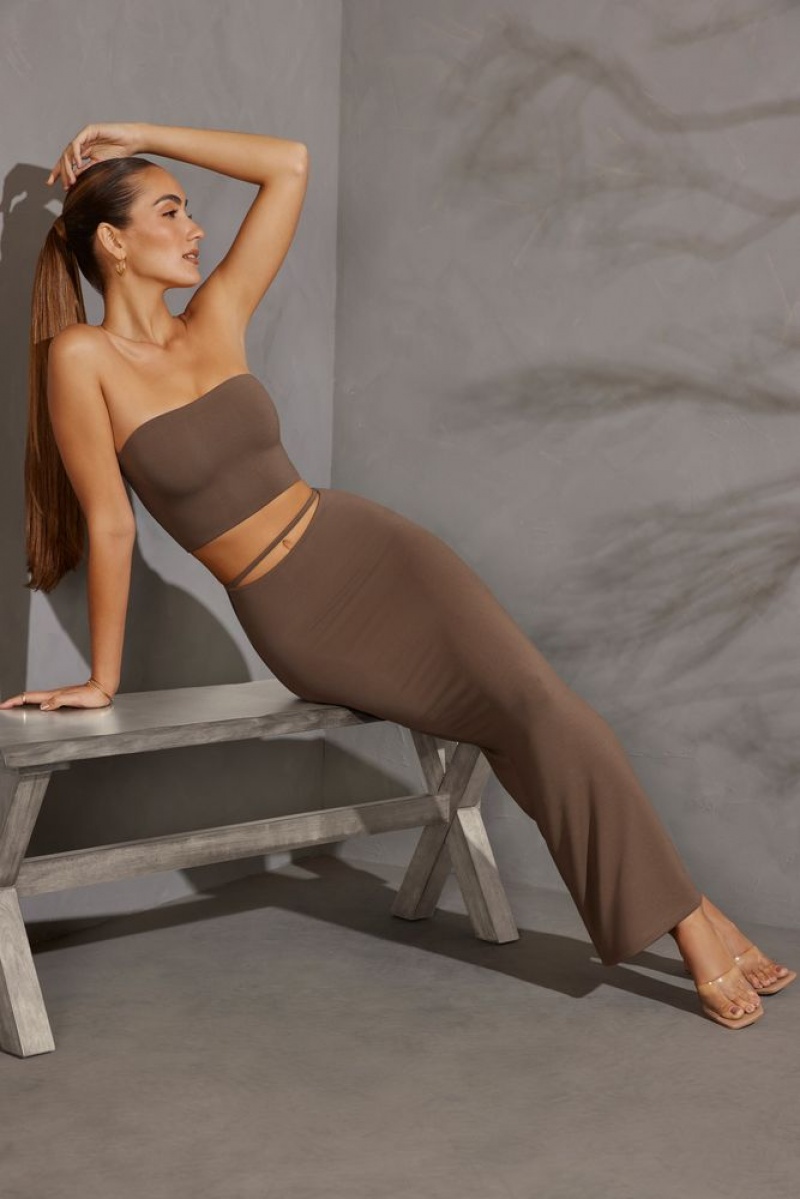 Taupe Oh Polly Yesenia Cut Out Maxi Skirt | GUYC-19724