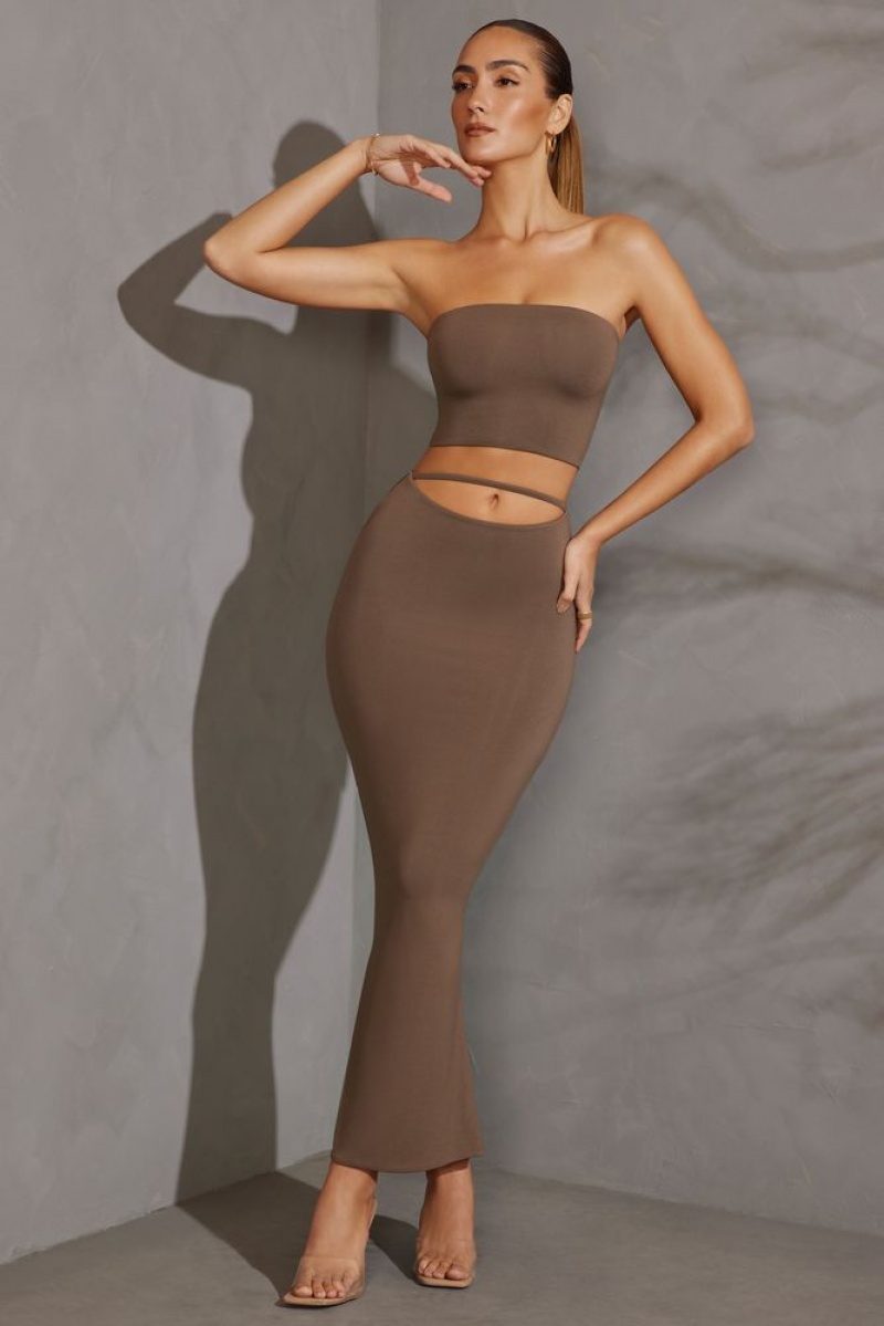 Taupe Oh Polly Yesenia Cut Out Maxi Skirt | GUYC-19724