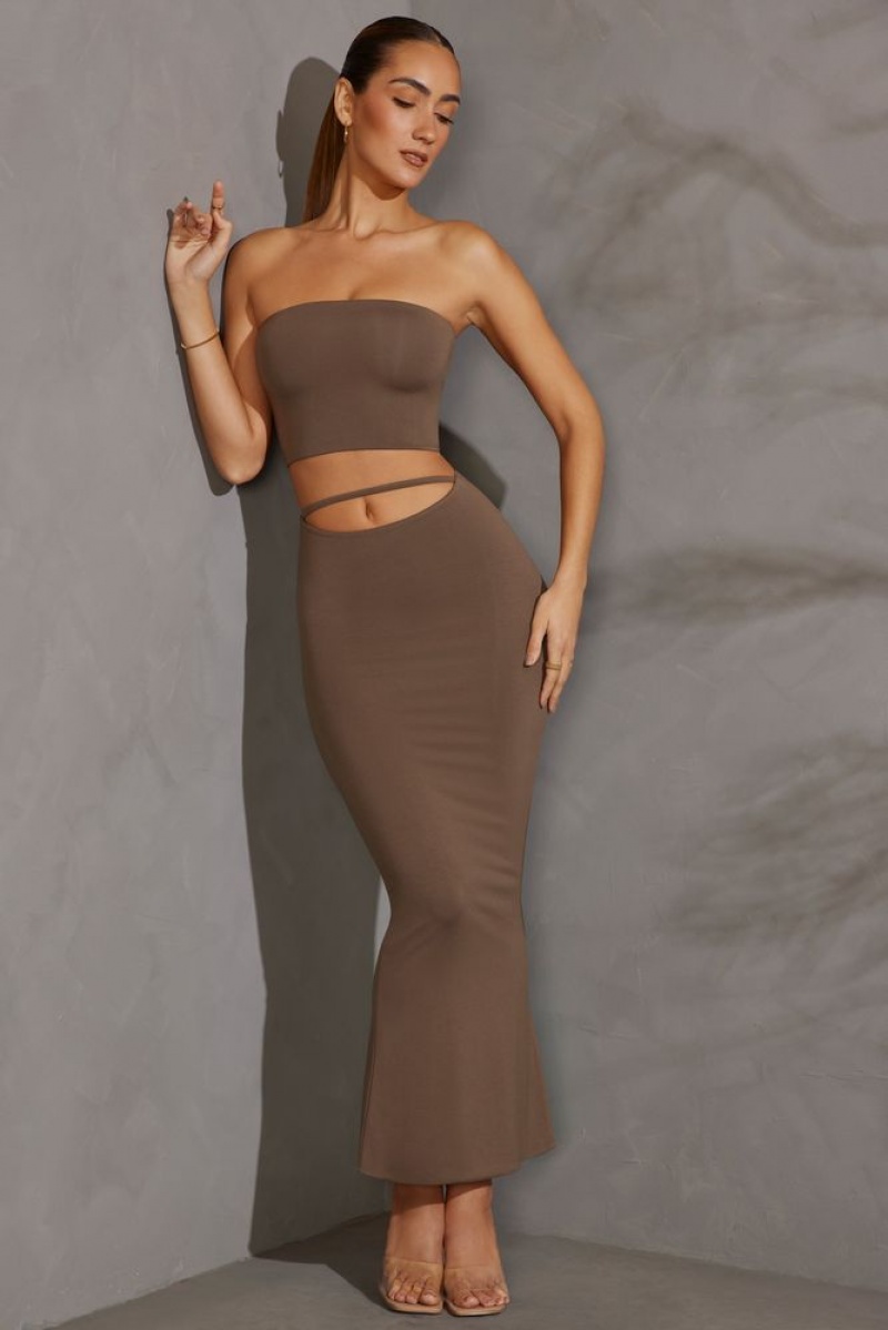 Taupe Oh Polly Yesenia Cut Out Maxi Skirt | GUYC-19724