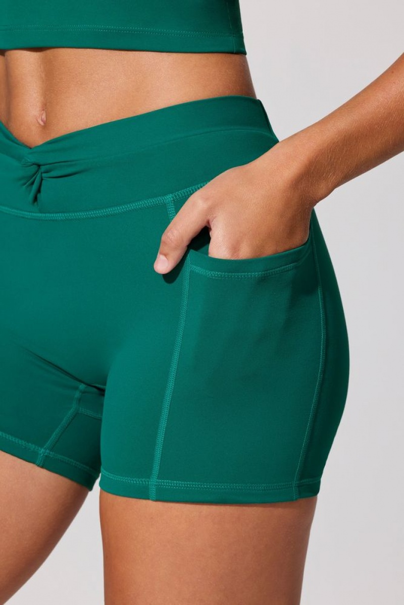 Teal Green Oh Polly Shift Twist Waist Mini Shorts with Pockets | VALO-85096