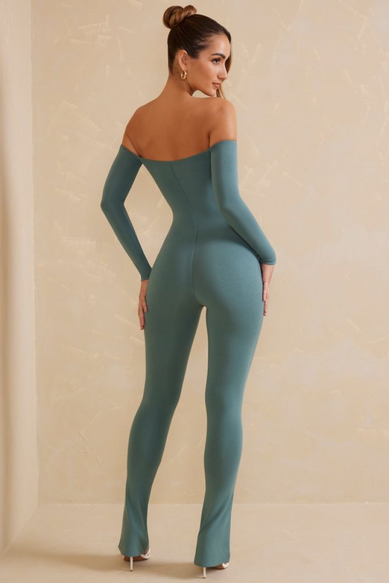 Teal Oh Polly Iluki Tall Off The Shoulder Jumpsuit | KZJG-03925