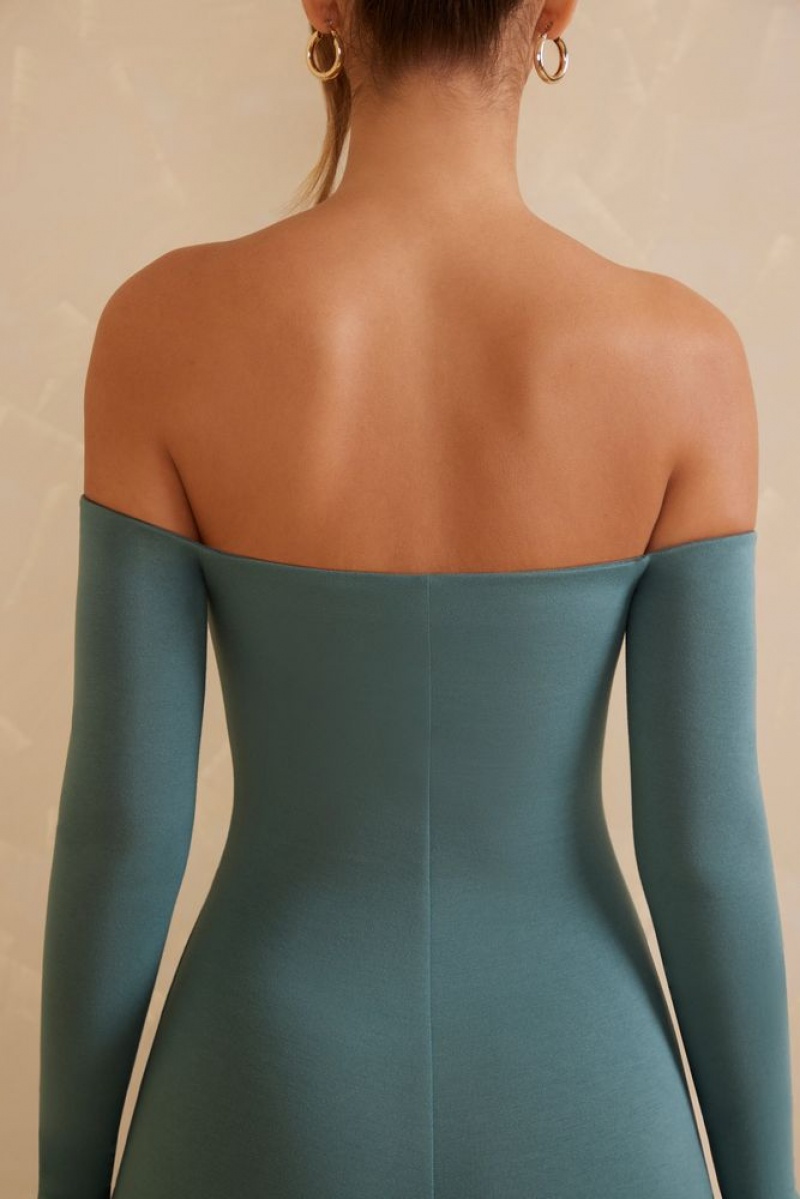 Teal Oh Polly Iluki Tall Off The Shoulder Jumpsuit | KZJG-03925