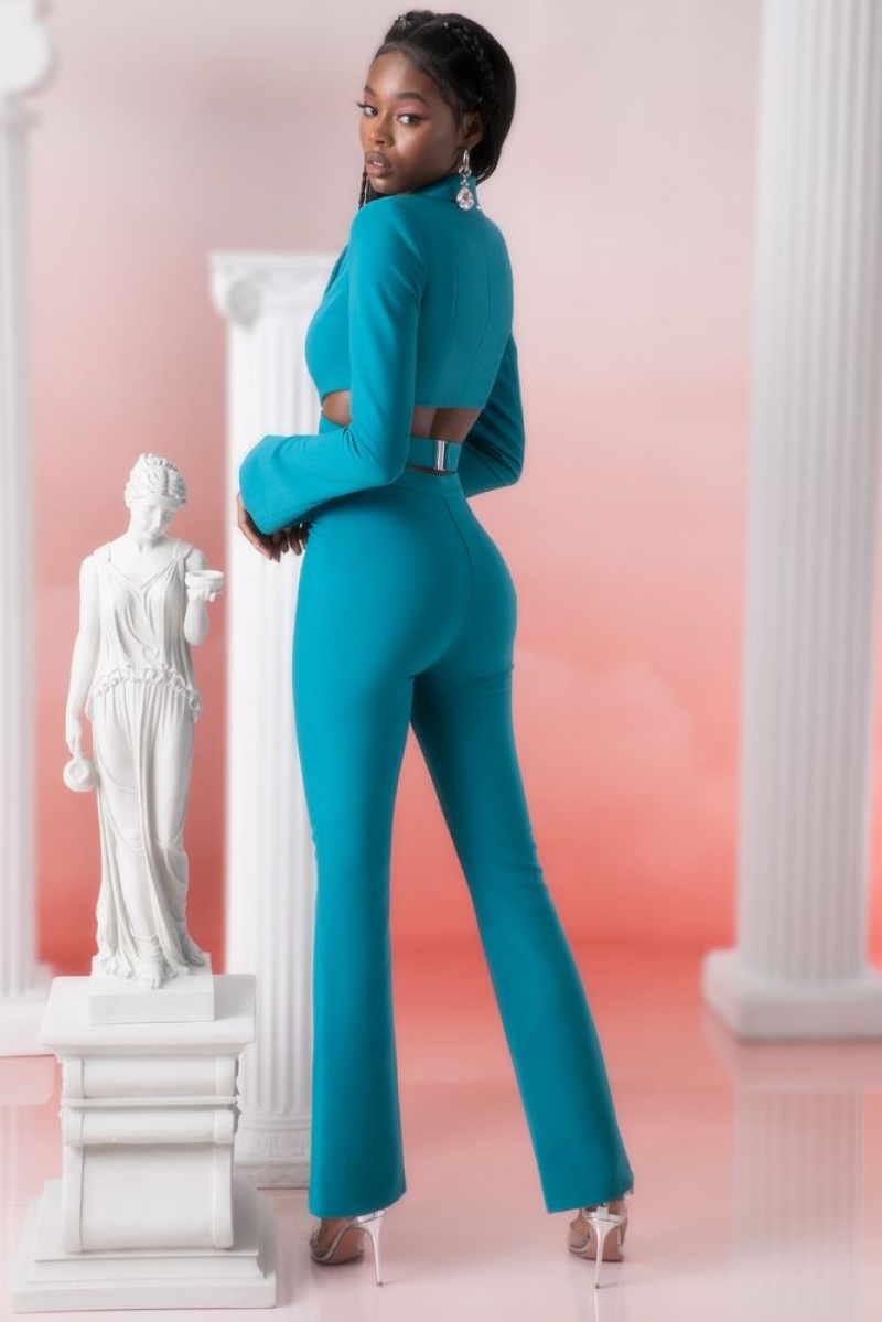 Teal Oh Polly Jacinta Petite Flare Trousers | OJWX-67450