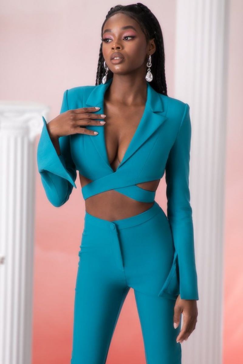 Teal Oh Polly Meraki Cropped Blazer | TXME-27836