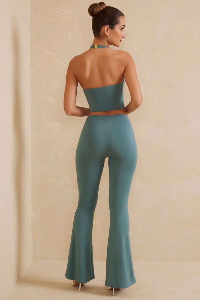 Teal Oh Polly Olja High Waist Flare Trousers | GLHZ-42015