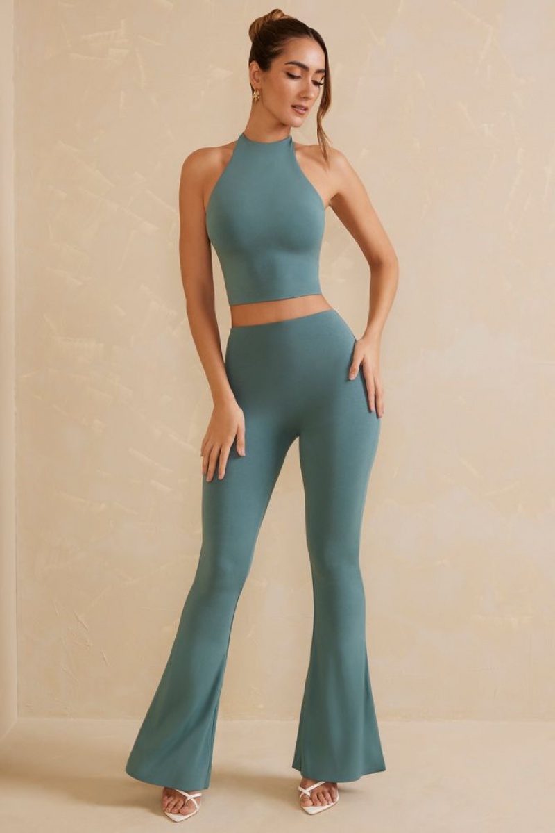 Teal Oh Polly Olja High Waist Flare Trousers | GLHZ-42015